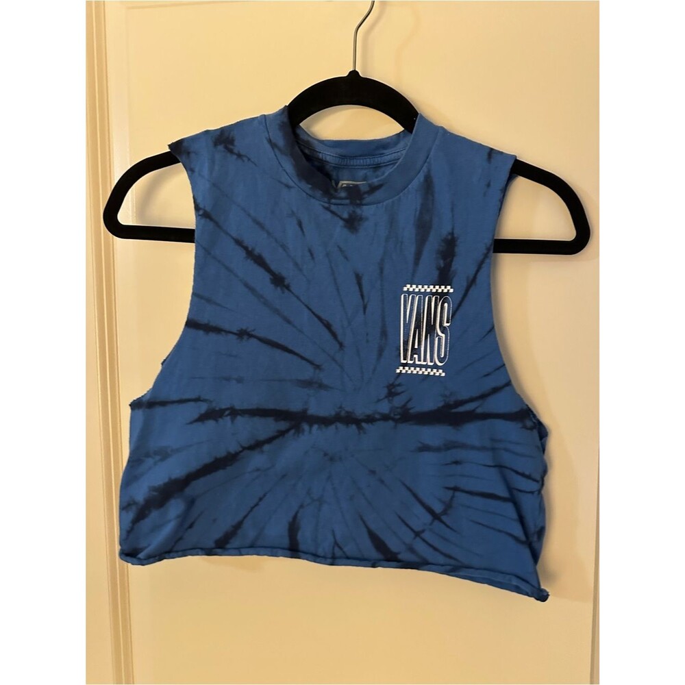Vans Blue Tie-Dye Cropped Muscle Tank with Black Accents Cut Off kids Sz Medium